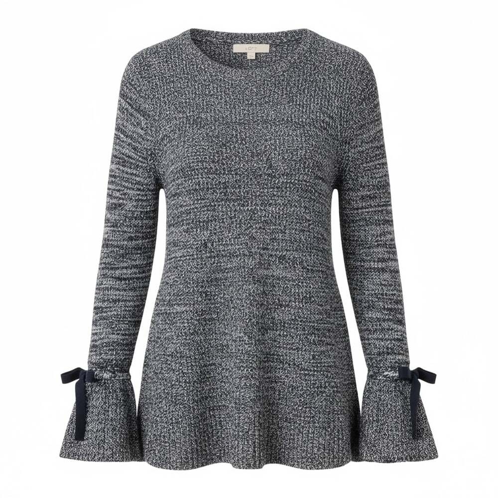 LOFT Marled Knit Bell Sleeve Sweater Bow Tie Cuffs Sz M Feminine Office Casual